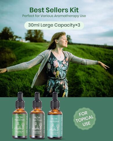 VTS Essential Oils - Lavender & Sweet Orange & Tea Tree, Premium Grade Essential Oils Set with Dropper for Diffusers, Humidifiers, Aromatherapy, Massage, Skin & Hair Care, 1 Fl Oz (Pack of 3) in Saudi Arabia