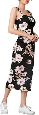 AIMCOO Sleeveless Elegant Floral Bodycon Dress Square Neck Party Cocktail Midi Dress Back Slit Long Dresses for Women 2024 in Saudi Arabia