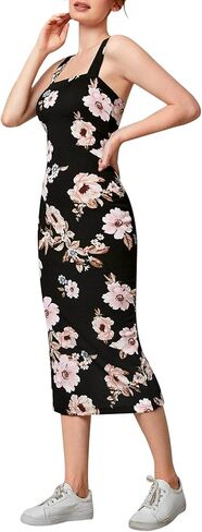 AIMCOO Sleeveless Elegant Floral Bodycon Dress Square Neck Party Cocktail Midi Dress Back Slit Long Dresses for Women 2024 in Saudi Arabia