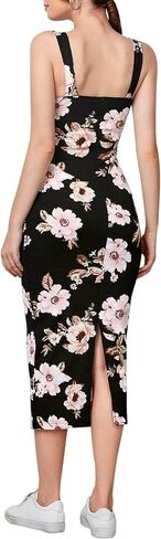 AIMCOO Sleeveless Elegant Floral Bodycon Dress Square Neck Party Cocktail Midi Dress Back Slit Long Dresses for Women 2024 in Saudi Arabia