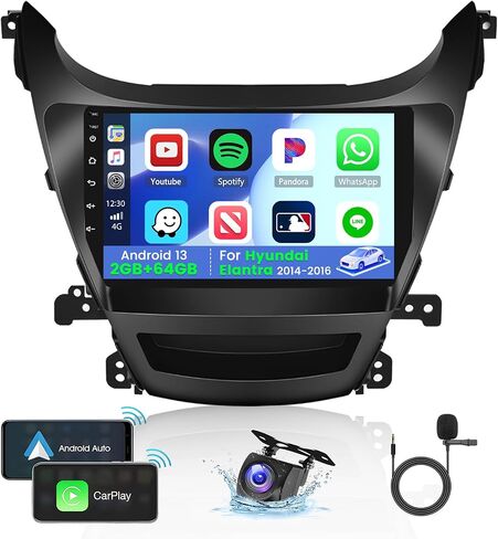 [2+64G] Android 13 Car Stereo Radio Kit for Hyundai Elantra 2014 2015 2016, 9 Inch Touch Screen Wireless Carplay GPS Radio with Android Auto WiFi Bluetooth HiFi RDS Backup Camera in Saudi Arabia