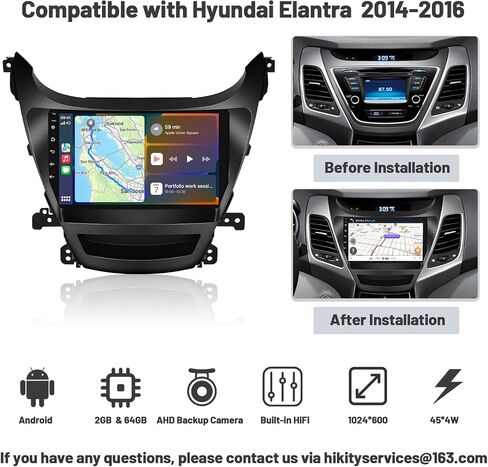 [2+64G] Android 13 Car Stereo Radio Kit for Hyundai Elantra 2014 2015 2016, 9 Inch Touch Screen Wireless Carplay GPS Radio with Android Auto WiFi Bluetooth HiFi RDS Backup Camera in Saudi Arabia