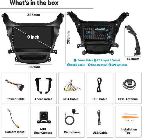 [2+64G] Android 13 Car Stereo Radio Kit for Hyundai Elantra 2014 2015 2016, 9 Inch Touch Screen Wireless Carplay GPS Radio with Android Auto WiFi Bluetooth HiFi RDS Backup Camera in Saudi Arabia