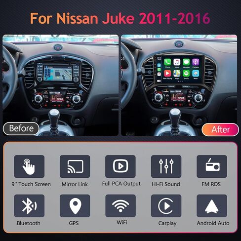 9" 2G+64G Car Radio for Nissan Infiniti ESQ/Nissan Juke 2011-2019 with Wireless Car Play Android Auto, HD IPS Touch Screen Bluetooth Stereo Audio Receivers with GPS WiFi FM/RDS Radio Backup Camera in Saudi Arabia