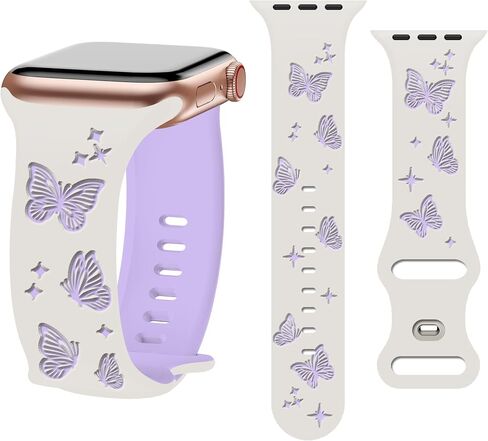 Butterfly Two-Tone Engraved Bands Compatible with Apple Watch 38mm 40mm 41mm 42mm 44mm 45mm 49mm For Girls Women, Soft Silicone Butterflies Sport Strap for iWatch Ultra Series 9 8 7 6 5 4 3 2 1 SE in Saudi Arabia