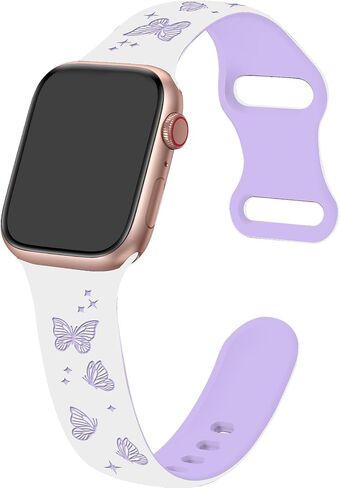 Butterfly Two-Tone Engraved Bands Compatible with Apple Watch 38mm 40mm 41mm 42mm 44mm 45mm 49mm For Girls Women, Soft Silicone Butterflies Sport Strap for iWatch Ultra Series 9 8 7 6 5 4 3 2 1 SE in Saudi Arabia