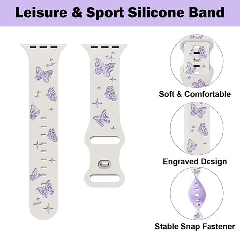 Butterfly Two-Tone Engraved Bands Compatible with Apple Watch 38mm 40mm 41mm 42mm 44mm 45mm 49mm For Girls Women, Soft Silicone Butterflies Sport Strap for iWatch Ultra Series 9 8 7 6 5 4 3 2 1 SE in Saudi Arabia