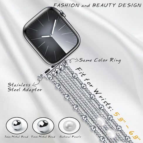 fastgo Gold Beaded Bracelet Band Compatible with Apple Watch Bands 41mm/40mm/38mm/44mm/45mm/42mm/49mm Women, Natural Pearl Gold Beaded Elastic Strap for Iwatch Bands(Gold) in Saudi Arabia