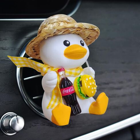 Car Vent Clip Duck Decorations, Cute Duck with Straw Hat, Dashboard Decorations, Funny Car Accessories for Women, Auto Interior Decor (Golden chain duck) in Saudi Arabia