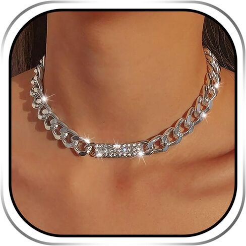 قلادة فضية بسلسلة مكتنزة وقلادة من حجر الراين الشرير مجوهرات للنساء in Kuwait
