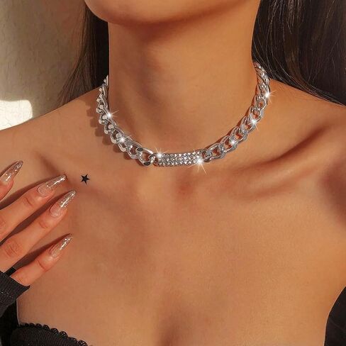 قلادة فضية بسلسلة مكتنزة وقلادة من حجر الراين الشرير مجوهرات للنساء in Kuwait