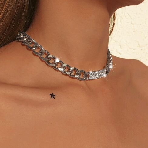 قلادة فضية بسلسلة مكتنزة وقلادة من حجر الراين الشرير مجوهرات للنساء in Kuwait