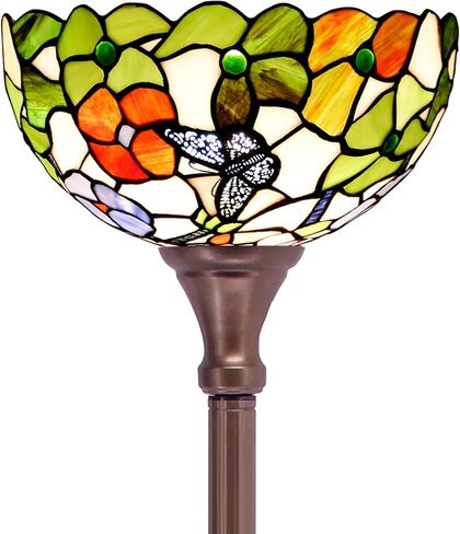 Tiffany Floor Lamp Torchiere Stained Glass Torch Lamp 12X12X67 Inch Antique Standing Corner Light (Butterfly Flowers) in Saudi Arabia