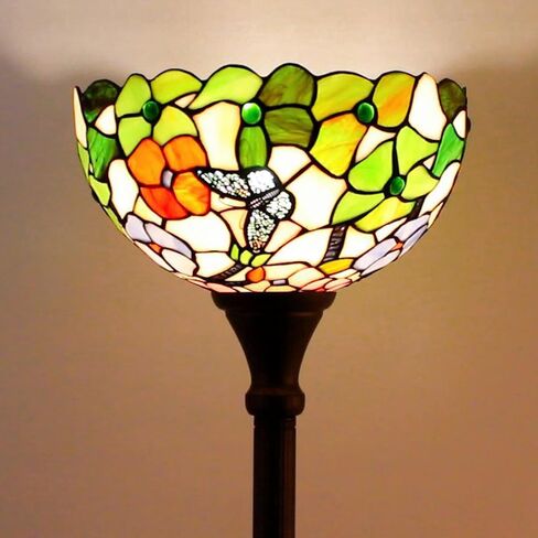 Tiffany Floor Lamp Torchiere Stained Glass Torch Lamp 12X12X67 Inch Antique Standing Corner Light (Butterfly Flowers) in Saudi Arabia