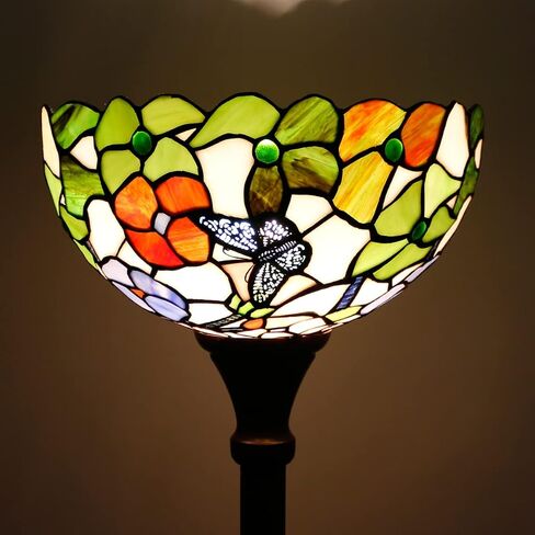 Tiffany Floor Lamp Torchiere Stained Glass Torch Lamp 12X12X67 Inch Antique Standing Corner Light (Butterfly Flowers) in Saudi Arabia