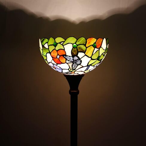 Tiffany Floor Lamp Torchiere Stained Glass Torch Lamp 12X12X67 Inch Antique Standing Corner Light (Butterfly Flowers) in Saudi Arabia