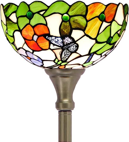 Tiffany Floor Lamp Torchiere Stained Glass Torch Lamp 12X12X67 Inch Antique Standing Corner Light (Butterfly Flowers) in Saudi Arabia