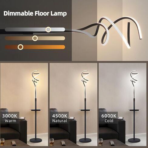 ADISUN Spiral LED Floor Lamp with Table for Bedroom,Modern Floor Lamp for Living Room, Dimmable Black Floor Lamp with USB Charging Port, Tall Floor Lamp with Remote Control for Office,Dining Room in Saudi Arabia