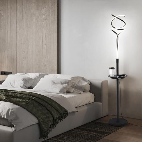 ADISUN Spiral LED Floor Lamp with Table for Bedroom,Modern Floor Lamp for Living Room, Dimmable Black Floor Lamp with USB Charging Port, Tall Floor Lamp with Remote Control for Office,Dining Room in Saudi Arabia