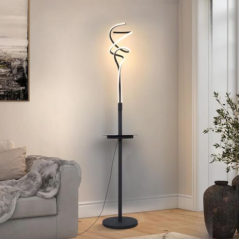 ADISUN Spiral LED Floor Lamp with Table for Bedroom,Modern Floor Lamp for Living Room, Dimmable Black Floor Lamp with USB Charging Port, Tall Floor Lamp with Remote Control for Office,Dining Room in Saudi Arabia