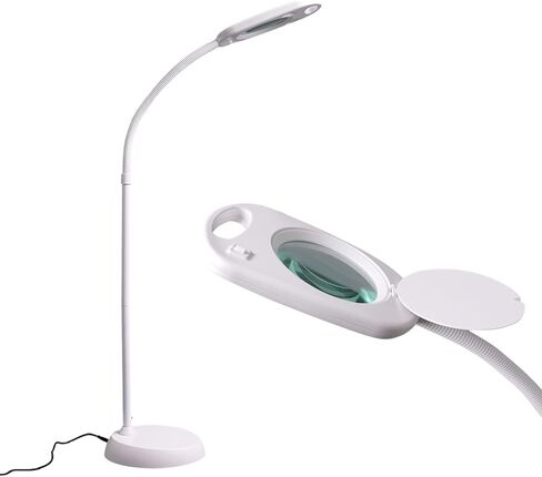 UMPOOL 2 in 1 Magnifying Floor Lamp 5X & Bright LED Floor Lamp Hand Free with Adjustable Gooseneck - Magnifier Daylight Work Light for Reading, Repair, Crafts, Sewing etc.(White) in Saudi Arabia