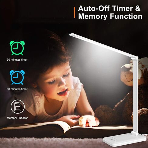 مصباح مكتب LED من Linkstyle، ضوء طاولة مع منفذ شحن USB، قابل للطي 5 أوضاع 10 مستويات سطوع للتحكم باللمس، ضوء مكتبي، مؤقت تلقائي للعناية بالعين، مصابيح قراءة الكتب للمكتب المنزلي in Saudi Arabia