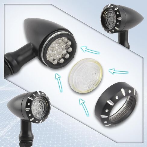 PowerMotor LED Turn Signals Universal Motorcycle Blinker Light Bullet Brake Compatible for Sportster XL 1200 883 Honda HarleyYamaha Suzuki Kawasaki-Silvery in Kuwait