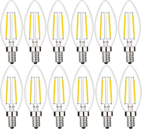 Dimmable T6 LED Bulbs 25W Candelabra Bulbs 3000K Soft White, Clear Vintage 2W E12 LED Filament Edison Chandelier Light Bulbs with Decorative, 12 Pack in Saudi Arabia