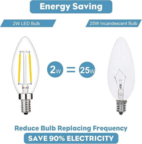 Dimmable T6 LED Bulbs 25W Candelabra Bulbs 3000K Soft White, Clear Vintage 2W E12 LED Filament Edison Chandelier Light Bulbs with Decorative, 12 Pack in Saudi Arabia