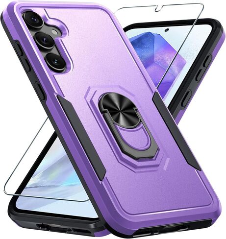 Janmitta Compatible with Samsung Galaxy A36 5G Case with Screen Protector+Camera Lens Protector,Heavy Duty Full Body Phone Cover Built in Ring Holder Kickstand,2025 Black Matte in Saudi Arabia