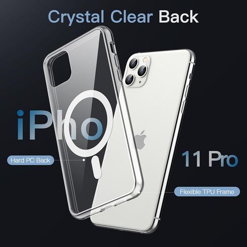 حافظة JETech المغناطيسية لهاتف iPhone 11 Pro مقاس 5.8 بوصة متوافقة مع الشحن اللاسلكي MagSafe، غطاء ممتص الصدمات للهاتف مقاوم للصدمات، ظهر شفاف مضاد للخدش (شفاف) in Saudi Arabia