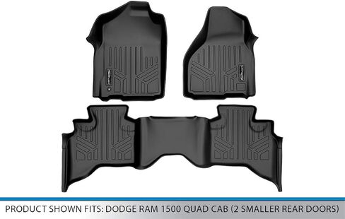 SMARTLINER Custom Fit Floor Mats 2 Row Liner Set Black for 2009-2012 Dodge Ram 1500 Quad Cab (2 Smaller Rear Doors) in Saudi Arabia