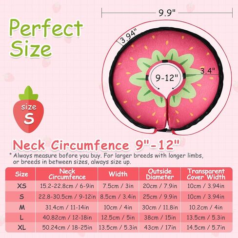 Dog Cone Collar for Small Medium Large Dogs Cats for After Surgery, Pet Inflatable Neck Donut Strawberry Collar Soft Protective Recovery Cone (Red, M) in Saudi Arabia