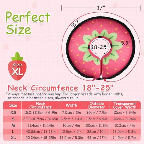 Dog Cone Collar for Small Medium Large Dogs Cats for After Surgery, Pet Inflatable Neck Donut Strawberry Collar Soft Protective Recovery Cone (Red, M) in Saudi Arabia