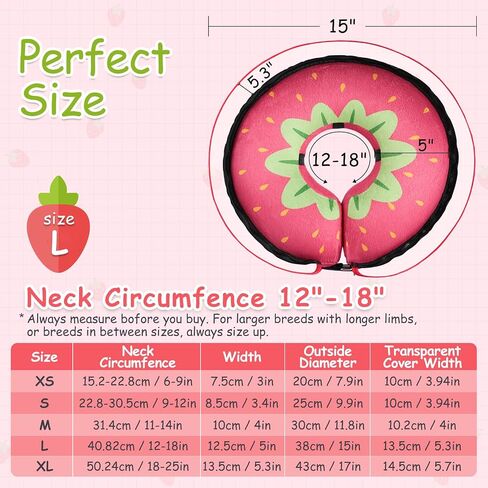 Dog Cone Collar for Small Medium Large Dogs Cats for After Surgery, Pet Inflatable Neck Donut Strawberry Collar Soft Protective Recovery Cone (Red, M) in Saudi Arabia