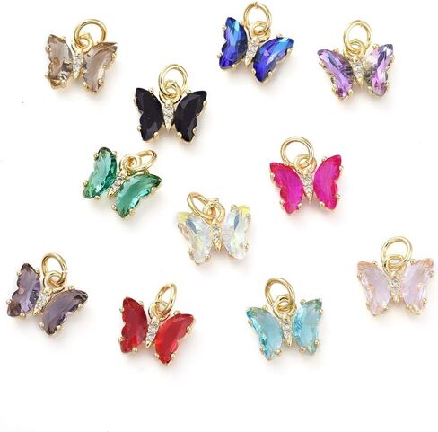 DanLingJewelry 5pcs Random Color Transparent Faceted Glass Butterfly Charms Micro Pave Cubic Zirconia Insect Pendants for DIY Supplies in Kuwait