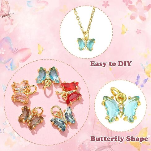 DanLingJewelry 5pcs Random Color Transparent Faceted Glass Butterfly Charms Micro Pave Cubic Zirconia Insect Pendants for DIY Supplies in Kuwait