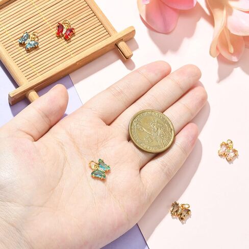 DanLingJewelry 5pcs Random Color Transparent Faceted Glass Butterfly Charms Micro Pave Cubic Zirconia Insect Pendants for DIY Supplies in Kuwait