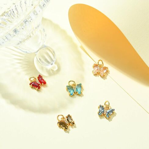 DanLingJewelry 5pcs Random Color Transparent Faceted Glass Butterfly Charms Micro Pave Cubic Zirconia Insect Pendants for DIY Supplies in Kuwait