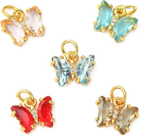 DanLingJewelry 5pcs Random Color Transparent Faceted Glass Butterfly Charms Micro Pave Cubic Zirconia Insect Pendants for DIY Supplies in Kuwait