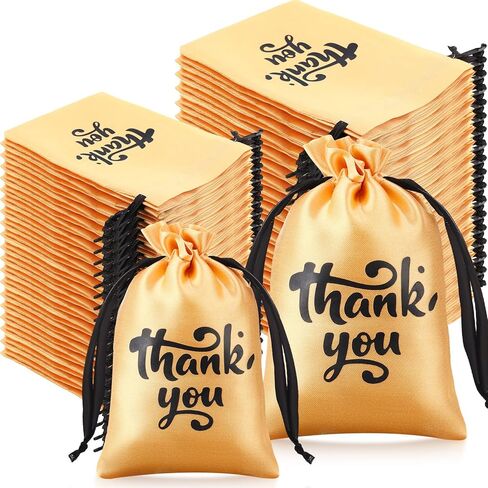 100 قطعة من Wowangce مقاس 10.16 سم × 15.24 سم × 17.78 سم × 17.78 سم، حقائب هدايا من الساتان الذهبي، حقائب هدايا شكرًا لك، حقائب صغيرة شكرًا لك مع أربطة، أكياس حلوى برباط لحقائب الرباط المفضلة لعيد الأم وحفلات الزفاف وحفلات استقبال المولود الجديد in Kuwait