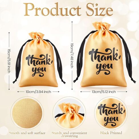 100 قطعة من Wowangce مقاس 10.16 سم × 15.24 سم × 17.78 سم × 17.78 سم، حقائب هدايا من الساتان الذهبي، حقائب هدايا شكرًا لك، حقائب صغيرة شكرًا لك مع أربطة، أكياس حلوى برباط لحقائب الرباط المفضلة لعيد الأم وحفلات الزفاف وحفلات استقبال المولود الجديد in Kuwait