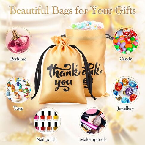 100 قطعة من Wowangce مقاس 10.16 سم × 15.24 سم × 17.78 سم × 17.78 سم، حقائب هدايا من الساتان الذهبي، حقائب هدايا شكرًا لك، حقائب صغيرة شكرًا لك مع أربطة، أكياس حلوى برباط لحقائب الرباط المفضلة لعيد الأم وحفلات الزفاف وحفلات استقبال المولود الجديد in Kuwait