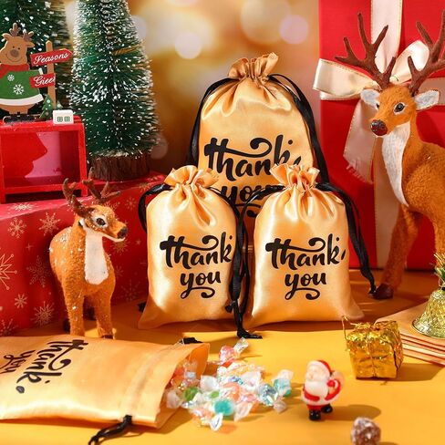 100 قطعة من Wowangce مقاس 10.16 سم × 15.24 سم × 17.78 سم × 17.78 سم، حقائب هدايا من الساتان الذهبي، حقائب هدايا شكرًا لك، حقائب صغيرة شكرًا لك مع أربطة، أكياس حلوى برباط لحقائب الرباط المفضلة لعيد الأم وحفلات الزفاف وحفلات استقبال المولود الجديد in Kuwait