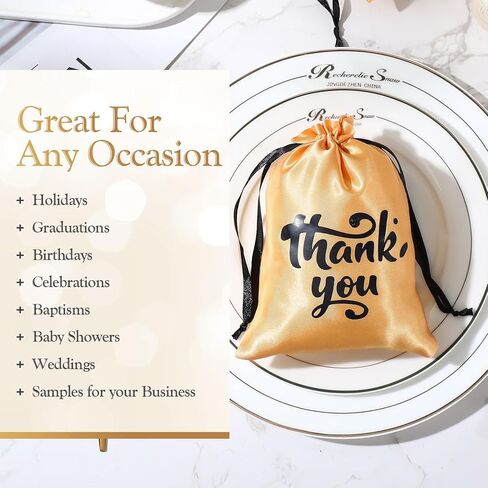 100 قطعة من Wowangce مقاس 10.16 سم × 15.24 سم × 17.78 سم × 17.78 سم، حقائب هدايا من الساتان الذهبي، حقائب هدايا شكرًا لك، حقائب صغيرة شكرًا لك مع أربطة، أكياس حلوى برباط لحقائب الرباط المفضلة لعيد الأم وحفلات الزفاف وحفلات استقبال المولود الجديد in Kuwait
