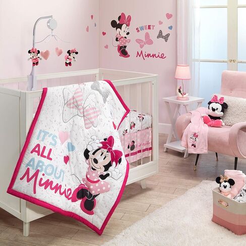 بطانية أطفال من الصوف الناعم باللون الوردي من Lambs & Ivy Disney Baby Minnie Mouse Love in Kuwait