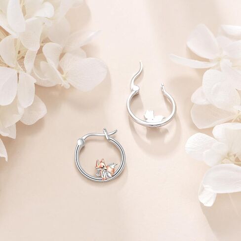 925 Sterling Silver Bigger Hoops Fox/Bear/Penguin/Axolotl/Octopus/Raccoon Earrings Christmas Gifts for Women in Saudi Arabia