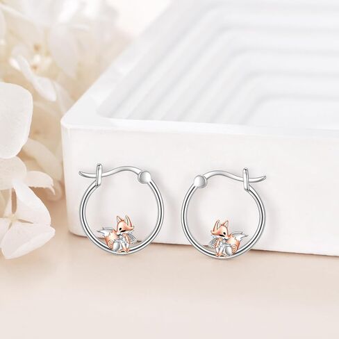 925 Sterling Silver Bigger Hoops Fox/Bear/Penguin/Axolotl/Octopus/Raccoon Earrings Christmas Gifts for Women in Saudi Arabia