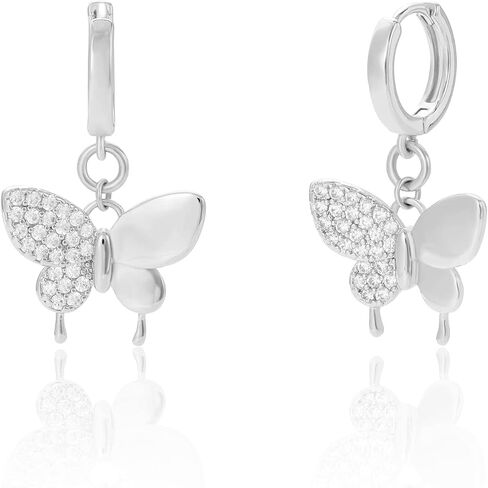 Butterfly Hoop Earrings for Women, 16K Gold Plated Post Huggie Inlaid Zircon Butterfly Pendant Cute Jewelry Trendy Earring in Saudi Arabia