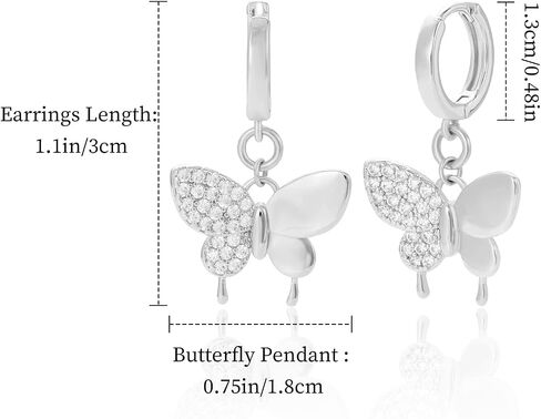 Butterfly Hoop Earrings for Women, 16K Gold Plated Post Huggie Inlaid Zircon Butterfly Pendant Cute Jewelry Trendy Earring in Saudi Arabia